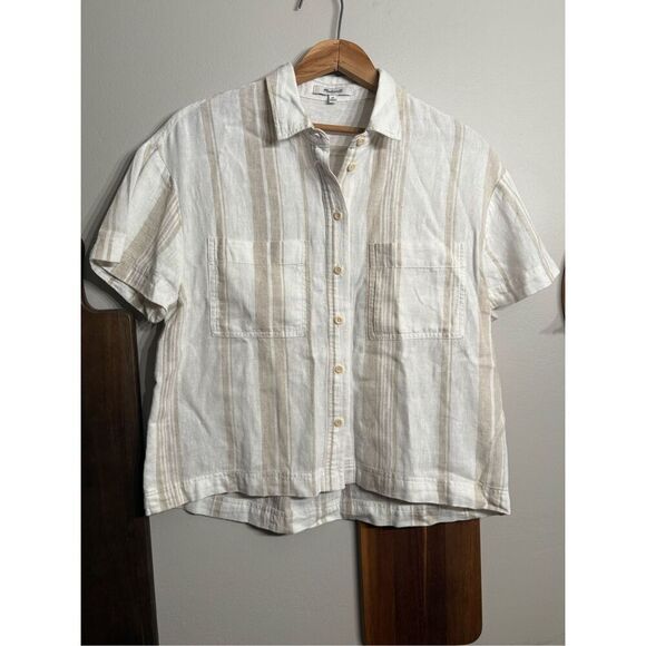 Madewell Womens Beige Linen Blend Undyed Edition Short Sleeve Safari Shirt XS - Picture 1 of 6